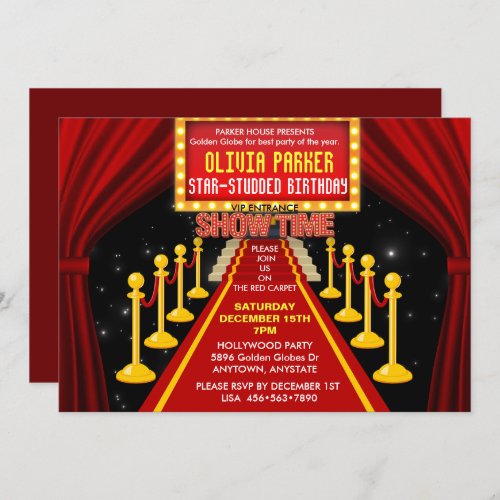 Red Carpet  Hollywood  Birthday Celebration Invi Invitation