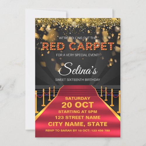 Red Carpet Hollywood Birthday Party Invitation