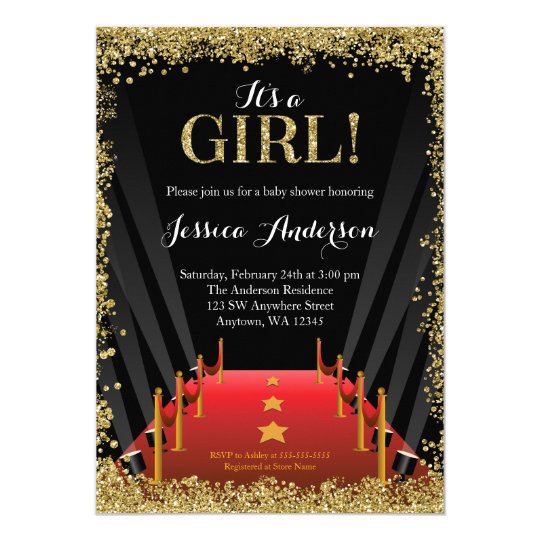 Red Carpet Hollywood Faux Glitter Baby Shower Invitation Red Carpet Hollywood Faux Glitter Baby Shower Invitation Zazzle