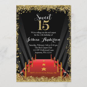 Red Carpet Hollywood Glitter Sweet 15 Quinceanera Invitation