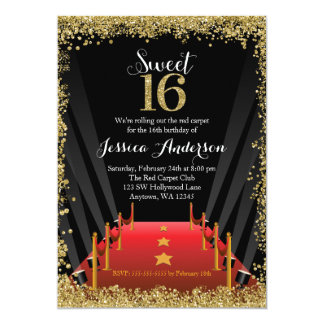 Red Carpet Hollywood Glitter Sweet 16 Birthday Card