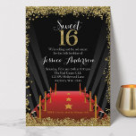 Red Carpet Hollywood Glitter Sweet 16 Birthday Invitation<br><div class="desc">Our trendy Hollywood themed sweet 16 invitations are the perfect choice for your glam party. Design features a red carpet,  spotlights and faux gold glitter border to celebrate turning sweet sixteen. Your teen will feel like the star of the show with this unique invite!</div>