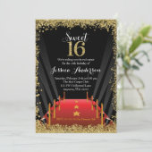 Red Carpet Hollywood Glitter Sweet 16 Birthday Invitation (Standing Front)