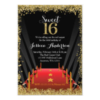 Red Carpet Hollywood Glitter Sweet 16 Birthday Invitation