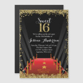 Red Carpet Hollywood Glitter Sweet 16 Birthday Magnetic Invitation (Front/Back)