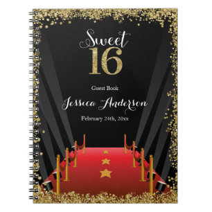 Red Carpet Hollywood Glitter Sweet 16 Guest Book