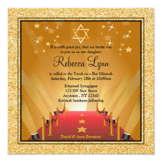 Red Carpet Hollywood Gold Star Bat Mitzvah Card