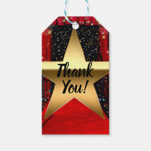 Red Carpet Hollywood Gold Stars Birthday Party Gift Tags