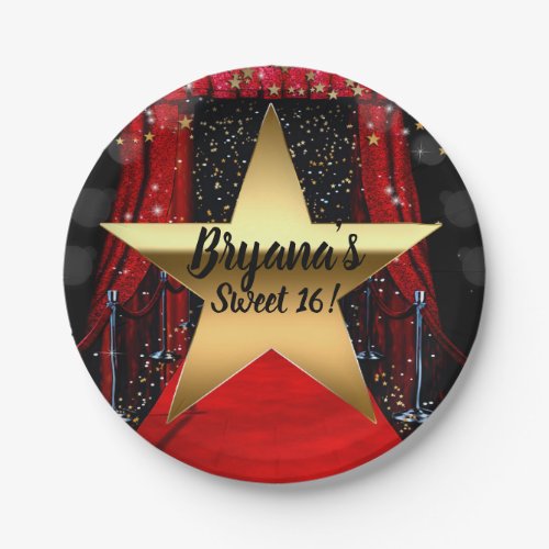 Red Carpet Hollywood Gold Stars Birthday Party Paper Plates