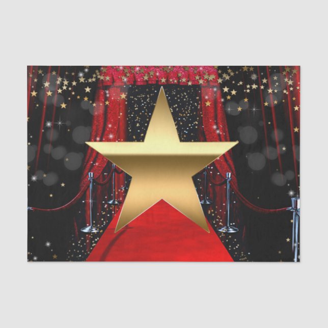 Red Carpet Hollywood Gold Stars Birthday Party Tissue Paper (Front)