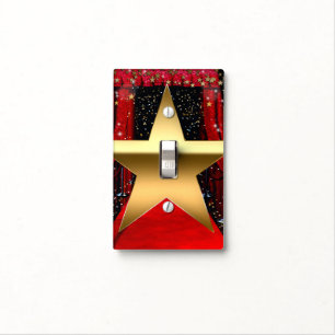 Red Carpet Hollywood Gold Stars Movies Movie Room Light Switch Cover