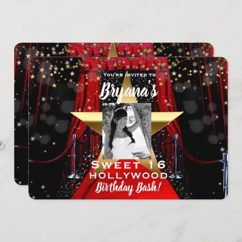 Red Carpet Hollywood Gold Stars Photo Party Invitation