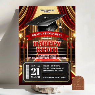 Red Carpet Hollywood Graduation High School  Invitation