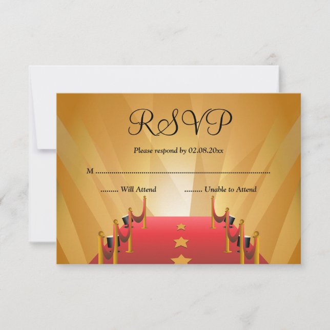 Red Carpet Hollywood Star Bat Mitzvah RSVP Card (Front)