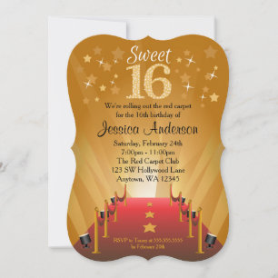Red Carpet Hollywood Star Sweet 16 Birthday Invitation