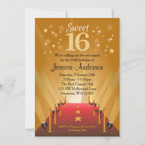 Red Carpet Hollywood Star Sweet 16 Birthday Cards