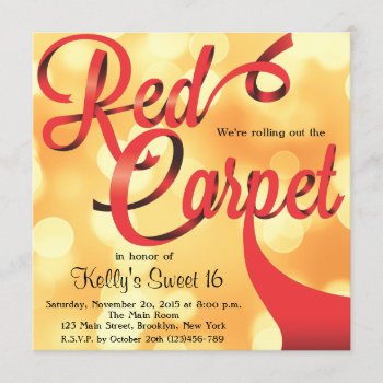 Red Carpet Hollywood Sweet 16 Birthday Invitation by PurplePaperInvites at Zazzle