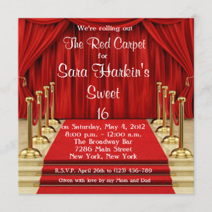 Red Carpet Hollywood Sweet 16 Birthday Invite