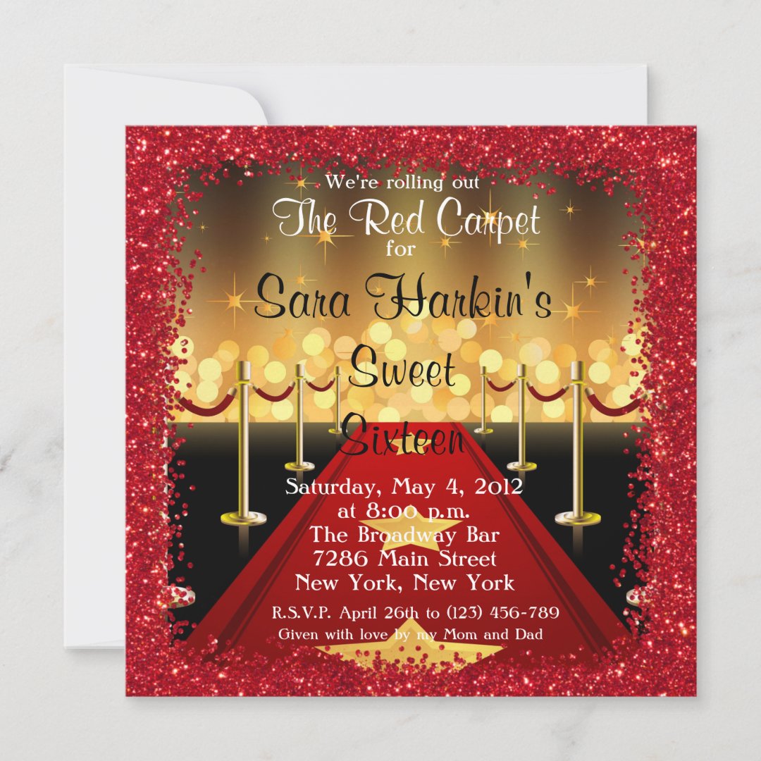 Red Carpet Hollywood Sweet 16 Birthday Invite | Zazzle