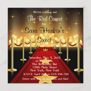 Red Carpet Hollywood Sweet 16 Birthday Invite