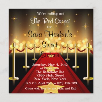 Red Carpet Hollywood Sweet 16 Birthday  Invite by PurplePaperInvites at Zazzle