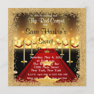 Red Carpet Hollywood Sweet 16 Birthday Invite