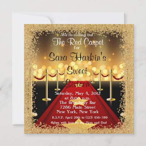 Red Carpet Hollywood Sweet 16 Birthday Invite