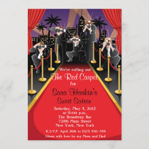 Red Carpet Hollywood Sweet 16 Birthday Invite