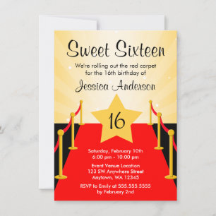 Red Carpet Hollywood Sweet 16 Birthday Party Invitation