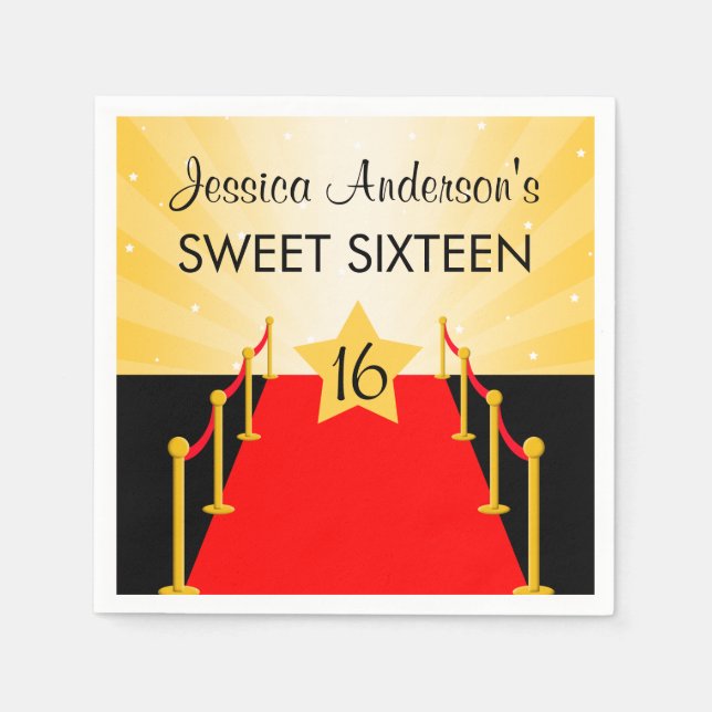 Red Carpet Hollywood Sweet 16 Birthday Party Napkins (Front)