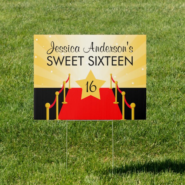 Red Carpet Hollywood Sweet 16 Birthday Yard Sign (Insitu)