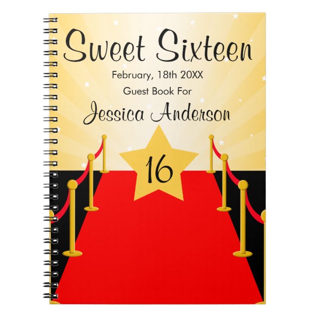Red Carpet Hollywood Sweet 16 Guest Book (Front)
