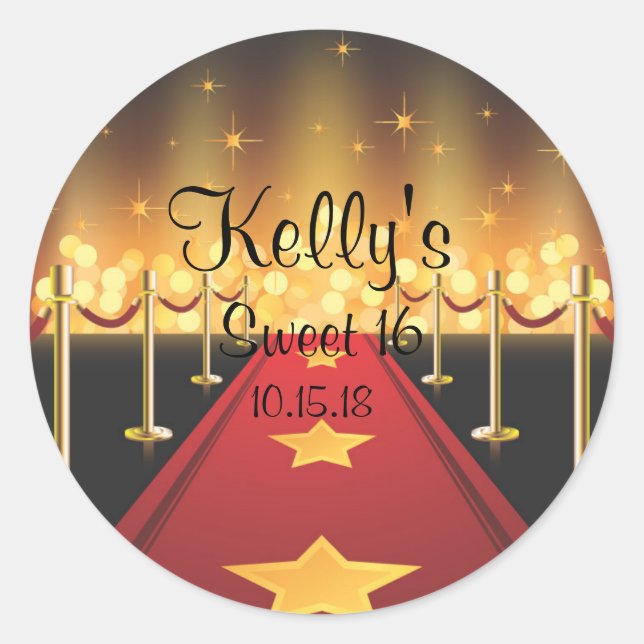 Red Carpet Hollywood Sweet 16 Party Favor Labels (Front)
