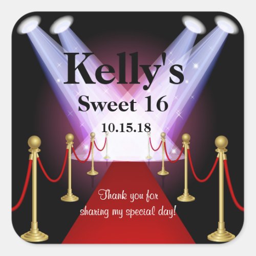 Red Carpet Hollywood Sweet 16 Party Favor Labels