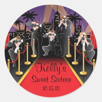 Red Carpet Hollywood Sweet 16 Party Favor Labels by PurplePaperInvites at Zazzle