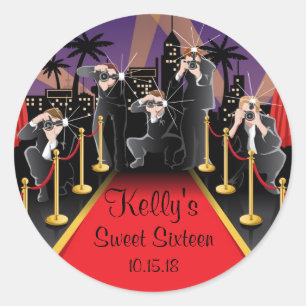 Red Carpet Hollywood Sweet 16 Party Favor Labels
