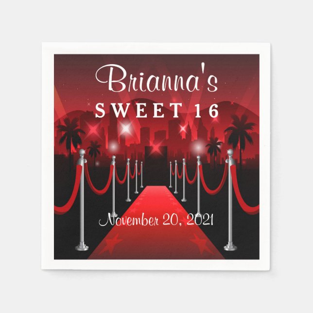 Red Carpet Hollywood Sweet 16 Personalized Napkin (Front)