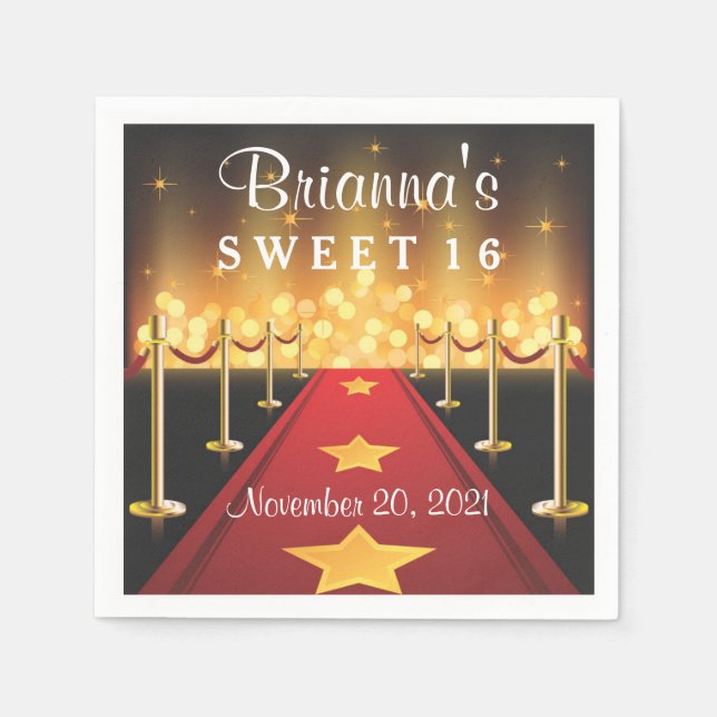 Red Carpet Hollywood Sweet 16 Personalized Napkin (Front)