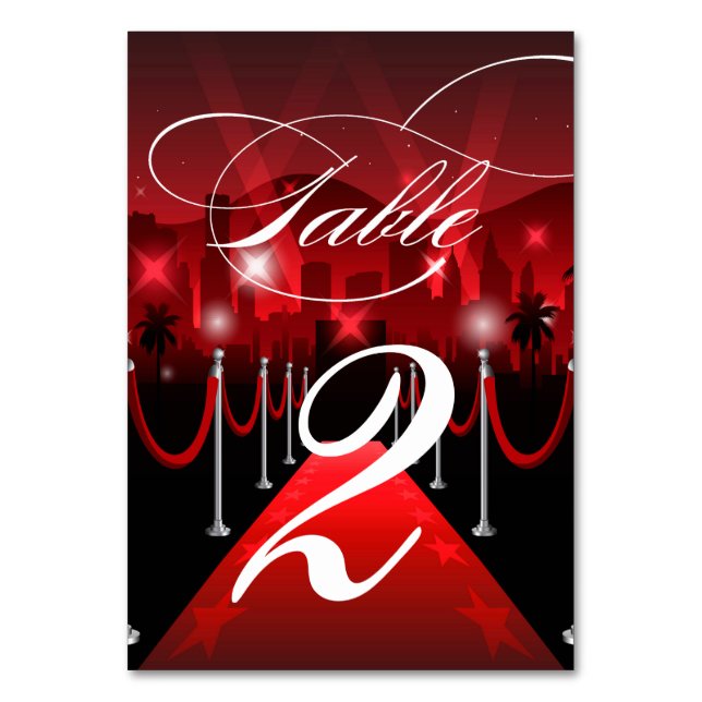 Red Carpet Hollywood Sweet 16 Table Number (Front)