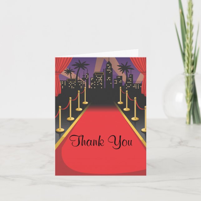Red Carpet Hollywood Sweet 16 Thank You Card (Front)