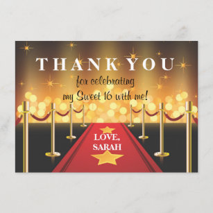 Red Carpet Hollywood Sweet 16 Thank You Note