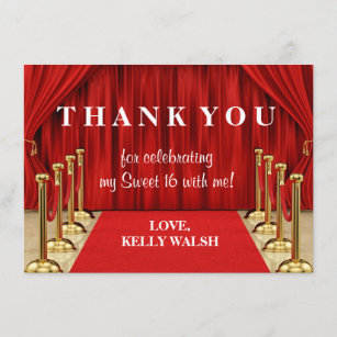 Red Carpet Hollywood Sweet 16 Thank You Note