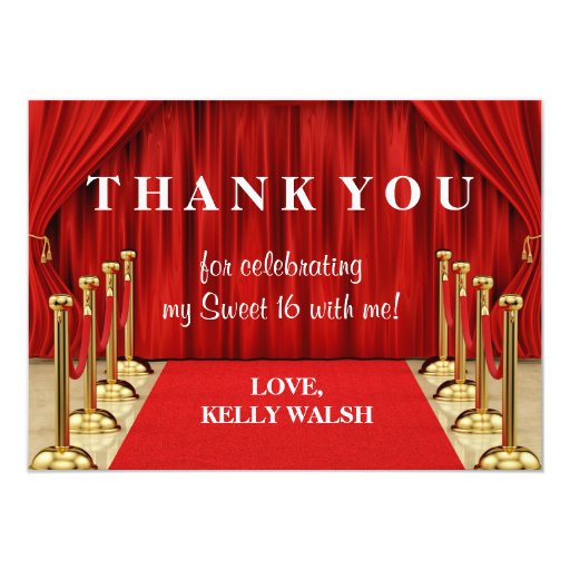 Red Carpet Hollywood Sweet 16 Thank You Note Card | Zazzle