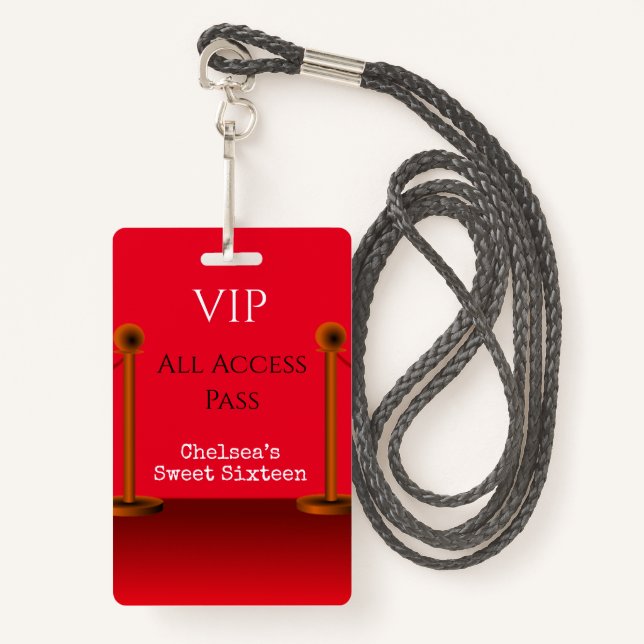 Red Carpet Hollywood Sweet Sixteen VIP All Access Badge (Front with Lanyard)
