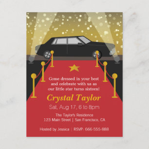 Red Carpet, Hollywood Theme Party, Girl Birthday Invitation