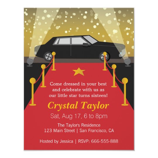 Red Carpet Hollywood Theme Party Girl Birthday Invitation Zazzle Com