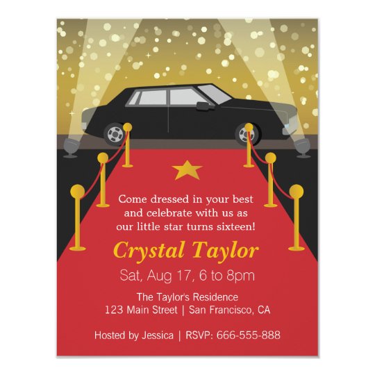 Red Carpet Hollywood Theme Party Girl Birthday Invitation