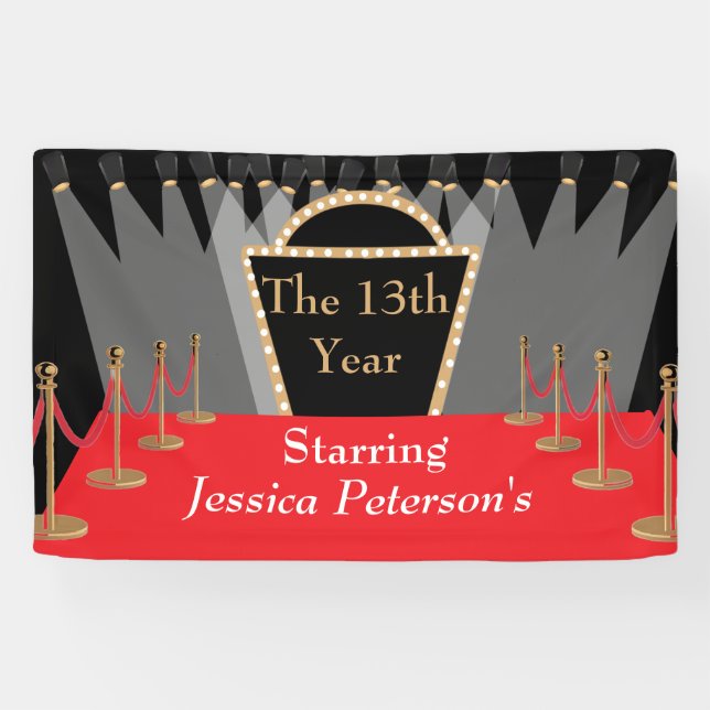 Red Carpet Movie Premiere glamorous Birthday Party Banner (Horizontal)