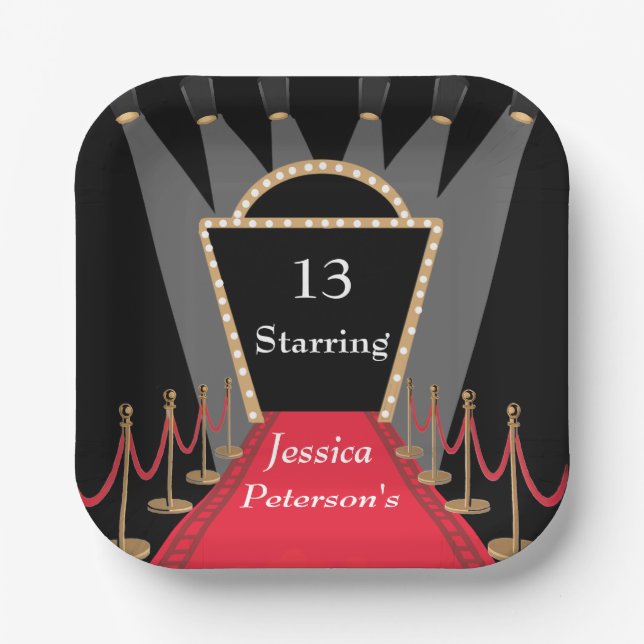 Red Carpet Movie Premiere glamorous Birthday Party Paper Plates (Front)