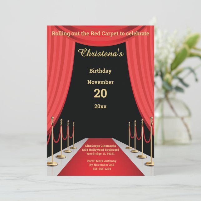 Red Carpet Movie Theme Birthday Invitation (Standing Front)